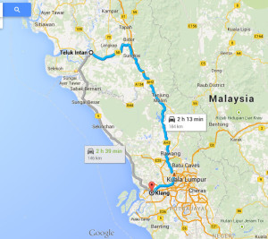Route from Teluk Intan to Klang